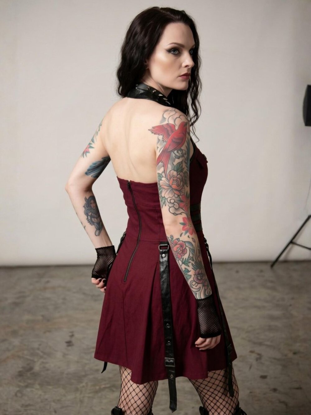 Killstar ✦ Psy-Ops Dress Blood ✦ Super-Stretch Woven Pleated Zip Strap Detail XS - Picture 2 of 9
